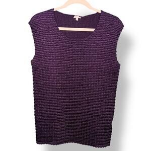 Vintage Crinkle Textured Purple Sleeveless Top